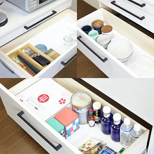 カップボード カウンター 引出収納 レール付き 幅85 日本製 国産 完成品_7