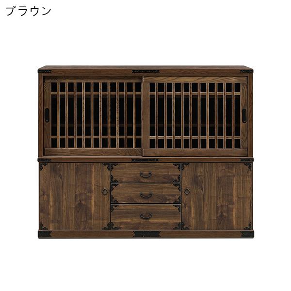 茶棚 水屋 食器棚 キャビネット フリーラック ラック 飾り棚 開梱設置 リビング収納 アンティーク家具 和風 小物収納 木製 収納家具 幅135 日本製_2