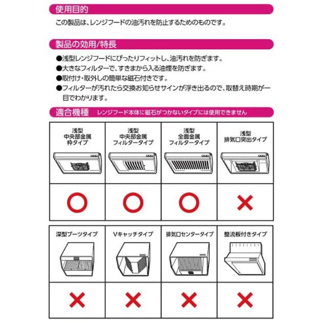 レンジフードカバー　浅型用レンジフードカバーでか　浅型　（　1枚入　レンジフィルター　換気扇フィルター　日本製　ワンタッチ　33×46.5cm　15個セット　）