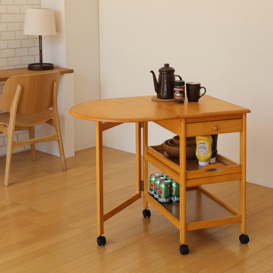 弘益 キッチンワゴン 幅42.5〜85cm キャスター付 木製ワゴン