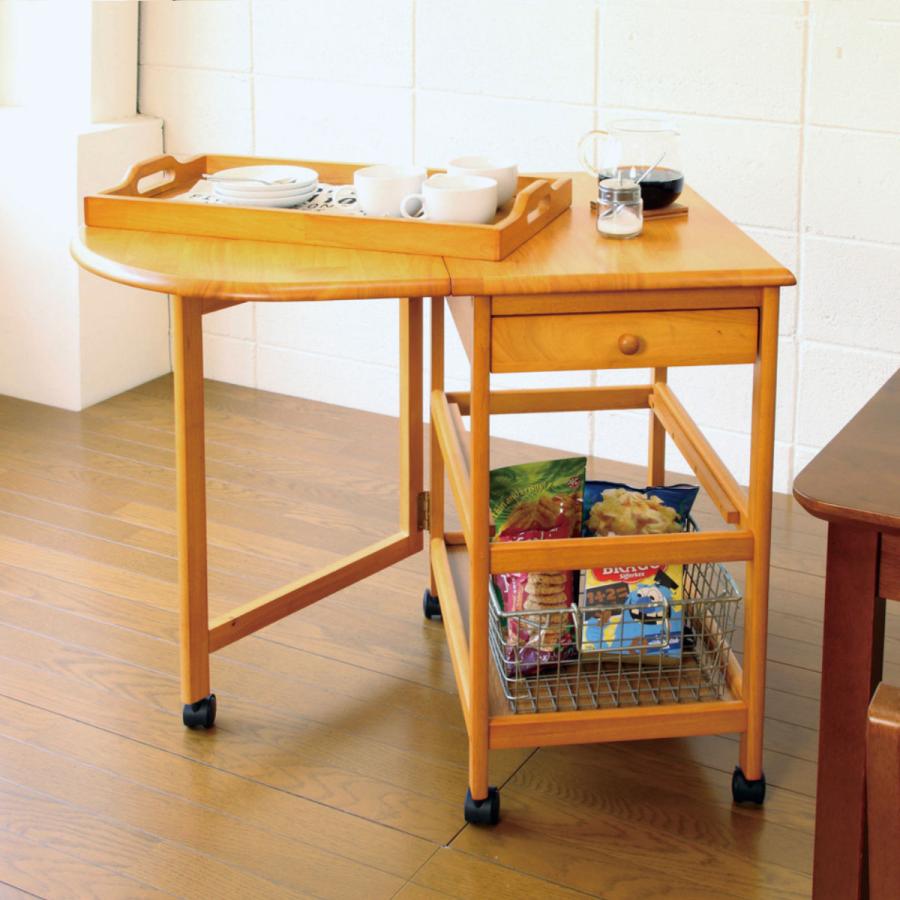 弘益 キッチンワゴン 幅42.5〜85cm キャスター付 木製ワゴン