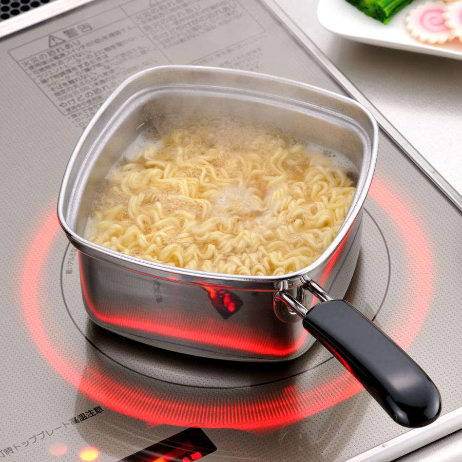 下村企販 角型片手鍋 15cm IH対応 深型 四角いラーメン鍋 日本製 