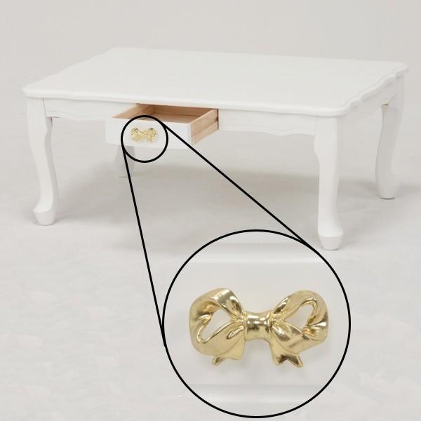 ローテーブル 折れ脚テーブル 引出し付 姫系 ロマンチック リボン型