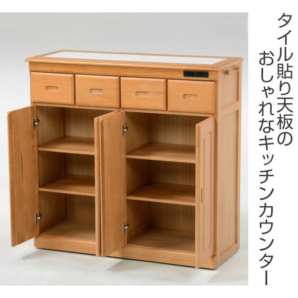 ■在庫限り・入荷なし■ キッチンカウンター　食器棚　木製　タイルトップ　2口コンセント付　幅92cm （ キッチン家具 収納 キッチン台 ）｜interior-palette｜02