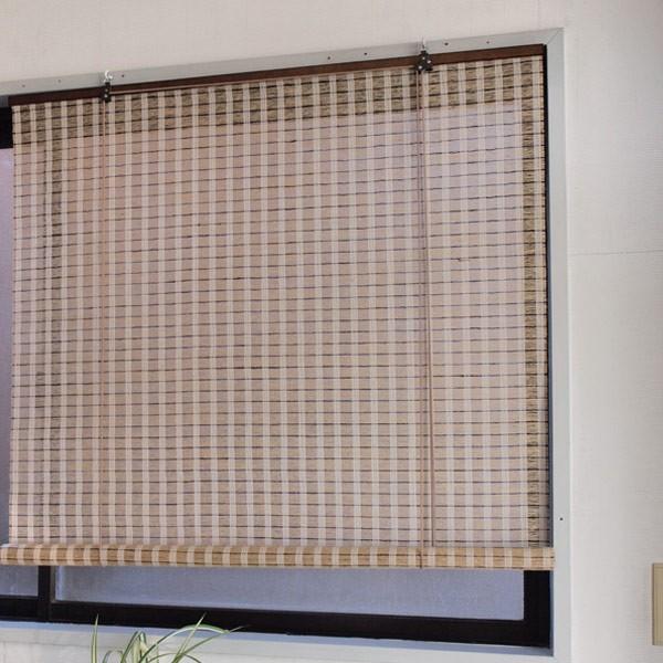 グレーと黒のストライプ 麻ロールスクリーン W88cm×H180cm 4本セット ロールスクリーン 麻スクリーン 88×180cm （ ロールカーテン すだれ 簾