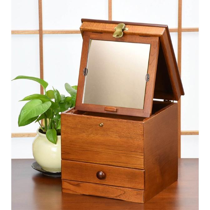 木製鏡台 引き出し付き メーキャップミラー 木製 引出し付 あおい 幅24cm （ 国産 日本製