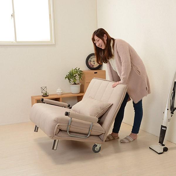 HAGiHARA ソファベッド シングル 14段階リクライニング キャスター付