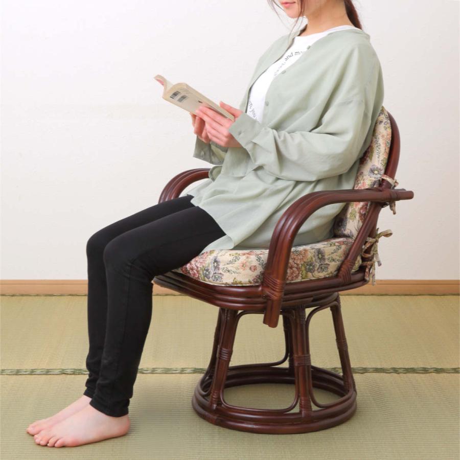 ラタン風アーム付き座椅子 ダークブラウン 【公式通販】