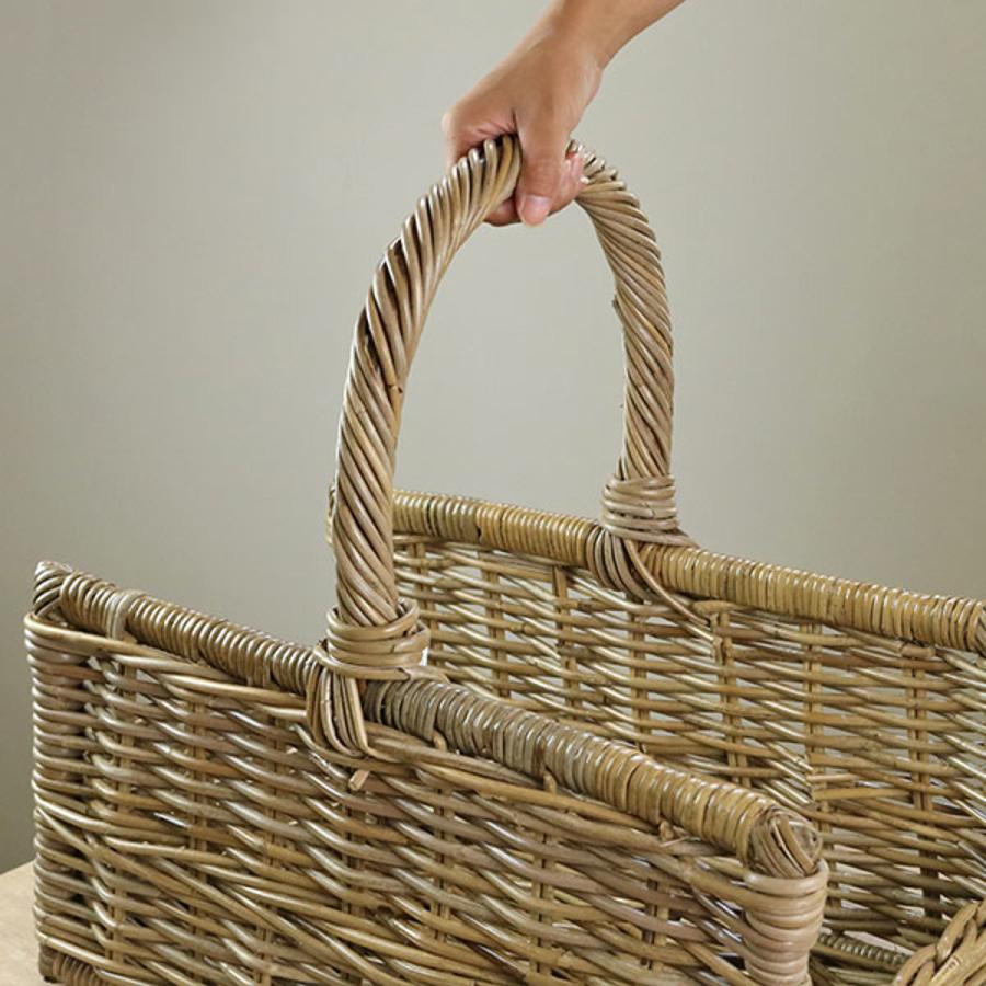 バスケット ラタン 幅53×奥行31×高さ50 持ち手付き かご 大きい