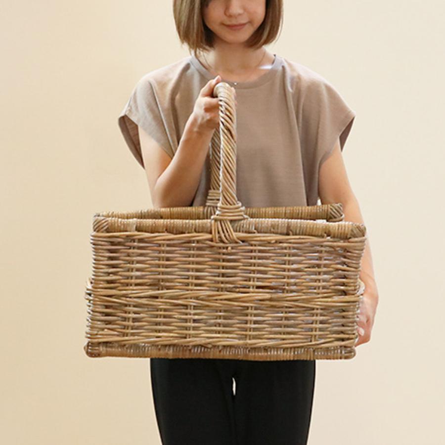 バスケット ラタン 幅53×奥行31×高さ50 持ち手付き かご 大きい