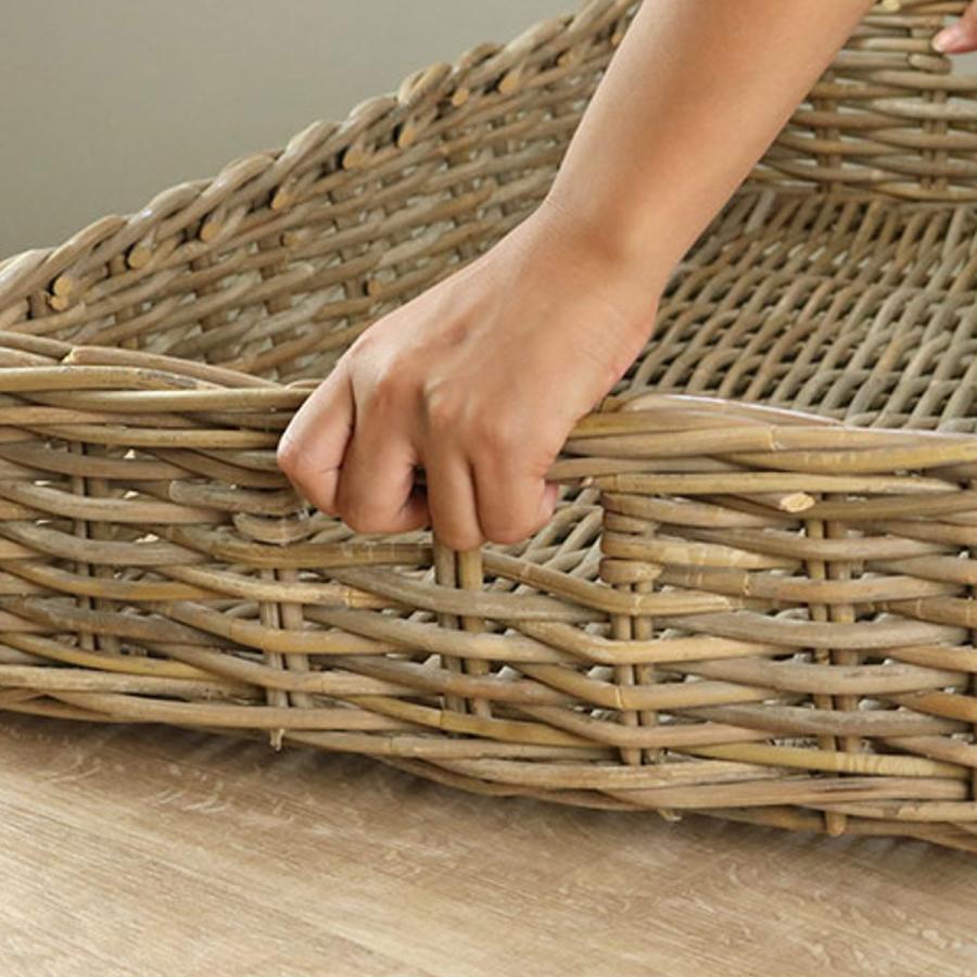 バスケット ラタン 幅75×奥行46×高さ15 持ち手付き かご 大きい