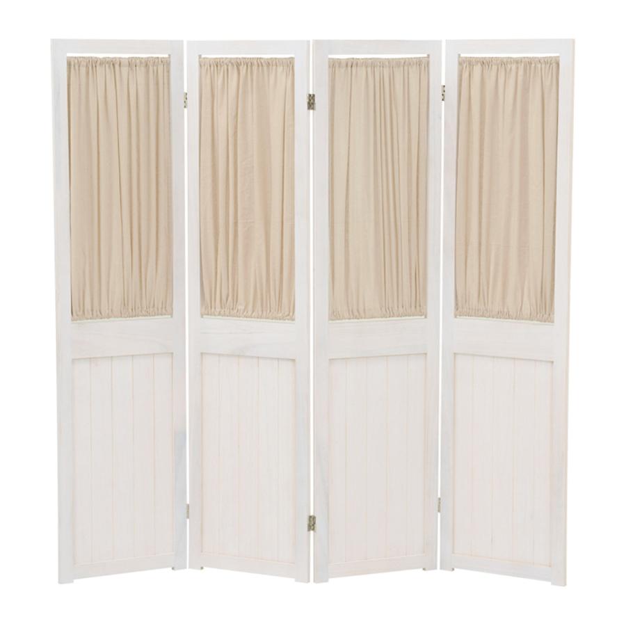 パーテーション 4連 衝立 カーテン付 天然木 フレンチカントリー