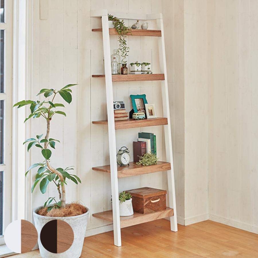 立て掛けラック 幅62cm 5段 木製 モノトーン （ オープンラック 壁面