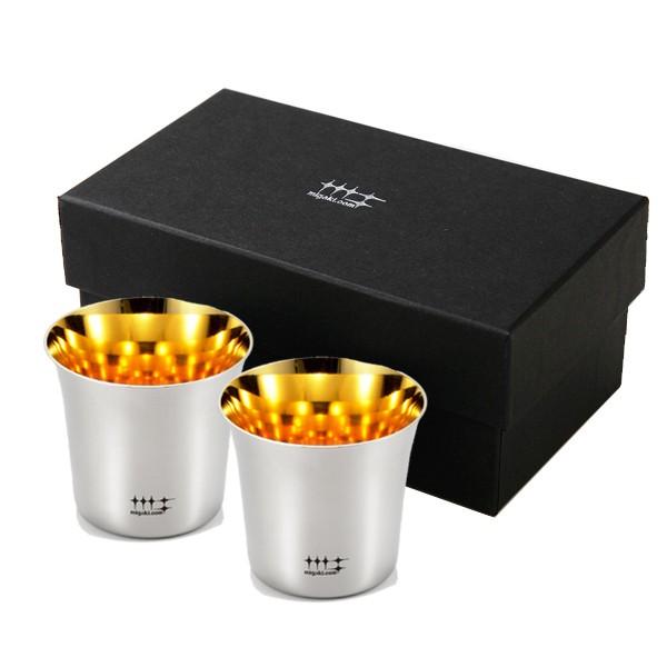 ぐいのみ 杯 100ml 金メッキ仕上げ 磨き屋シンジケート 2個入り 日本製 （ おしゃれ ギフト ステンレス製 ）の画像