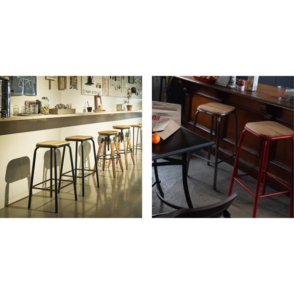 ハイスツール 2脚セット 高さ71cm スチール 木製 天然木 スツール
