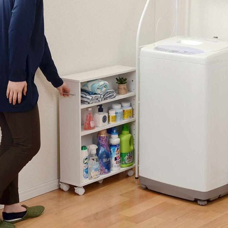 すきま収納ラック 幅16cm キャスター付 可動棚 3段 （ マガジンラック