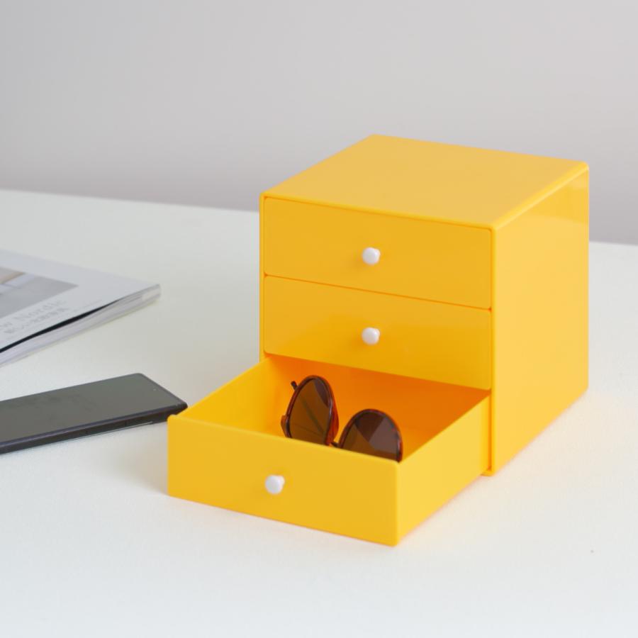 収納ボックス 小物入れ 卓上収納 引き出し 収納 (イエロー,S) タイガークラウン 小物収納 幅16.5×奥行16.5×高さ16.5cm ホーム