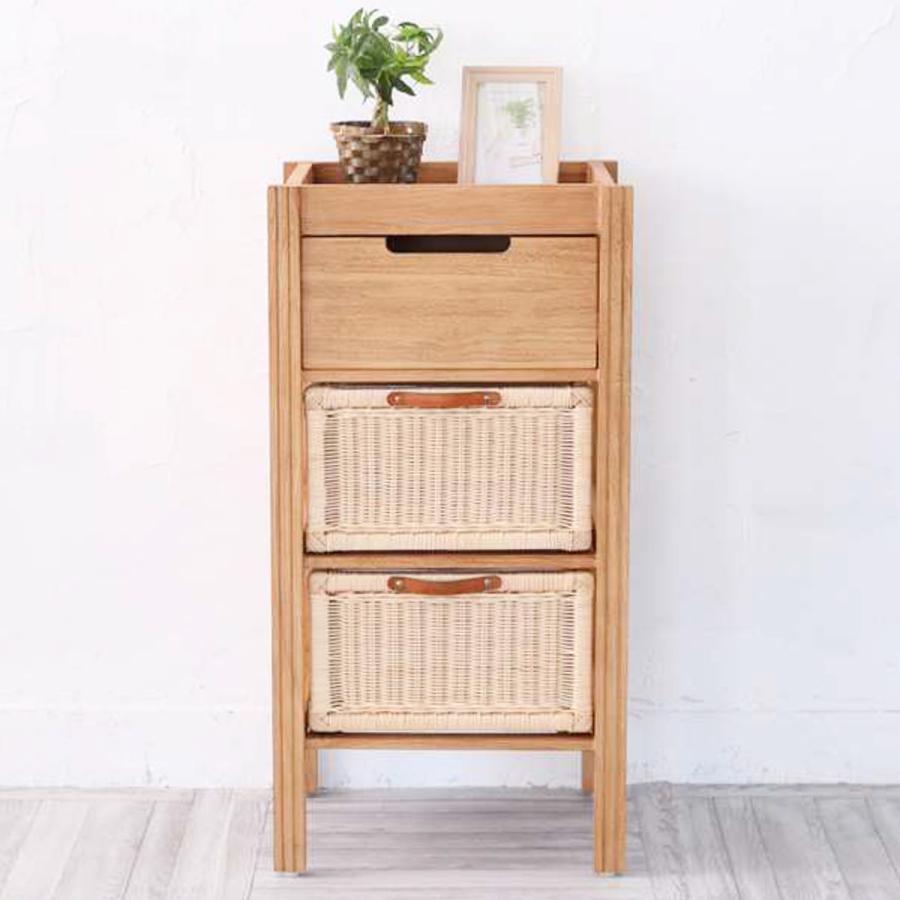 チェスト 3段 幅45cm 天然木 籐かご Breeze （ タンス ランドリー