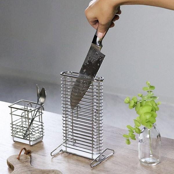 包丁スタンド karari＋wire 珪藻土トレー付き ステンレス製 （ 珪藻土