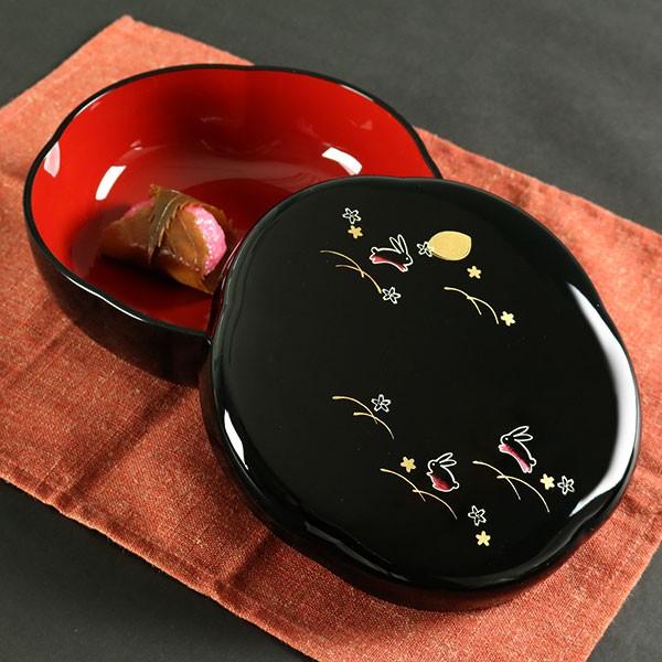菓子器 夢うさぎ 梅型 蓋付き 漆器 器 食器 日本製 （ 菓子入れ 盛鉢 菓子盆 菓子鉢 皿 うつわ 和皿 ）