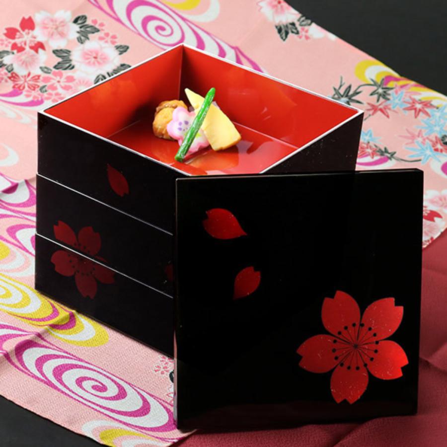 宮本産業 お重 6.5寸 三段重 透き絵 さくら クリーンコート加工 （ お