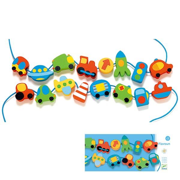 ひも通し 木製 ビーズ ビークル 木のおもちゃ おもちゃ 知育玩具 ジェコ Djeco 紐通し 幼児 16ピース 車 自動車 インテリアパレットヤフー店 通販 Yahoo ショッピング