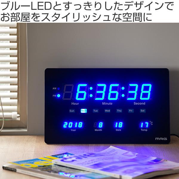 レトロデザイン　デジタル置時計 青色表示 ノア精密 置掛両用 大型 薄型 LED 置き時計 掛け時計 置掛両用時計