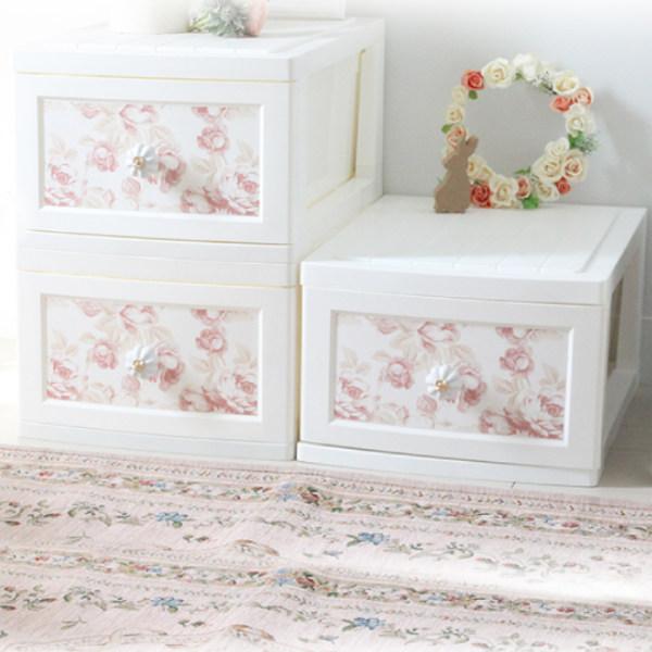 収納ボックス ドレスチェンジチェスト 1段 同柄4個組 アンティーク系