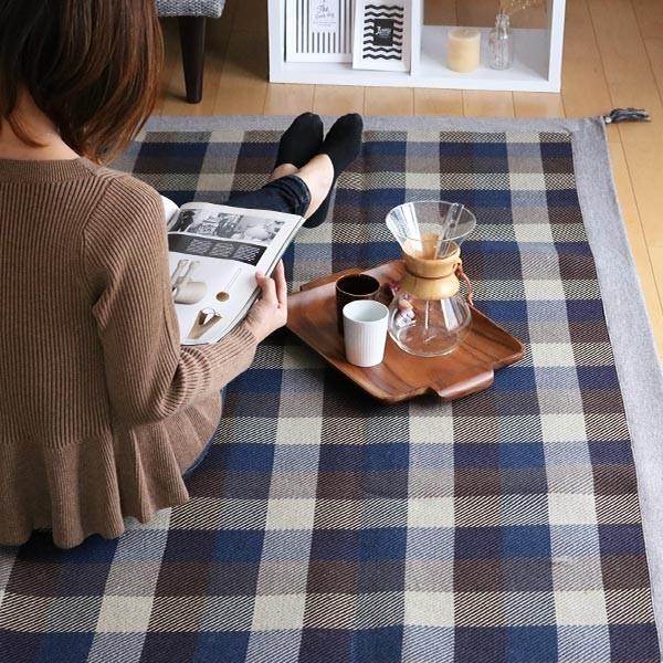 ラグ 1.5畳 130×185cm ラグマット インド綿 ウール混 MELMO