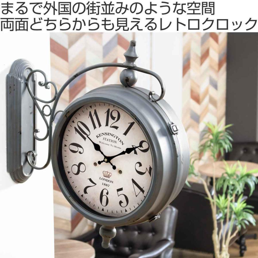 掛け時計 ウォールクロック アンティーク 両面 グレー 幅52cm （ 壁掛け時計 時計 インテリア ）｜interior-palette｜02