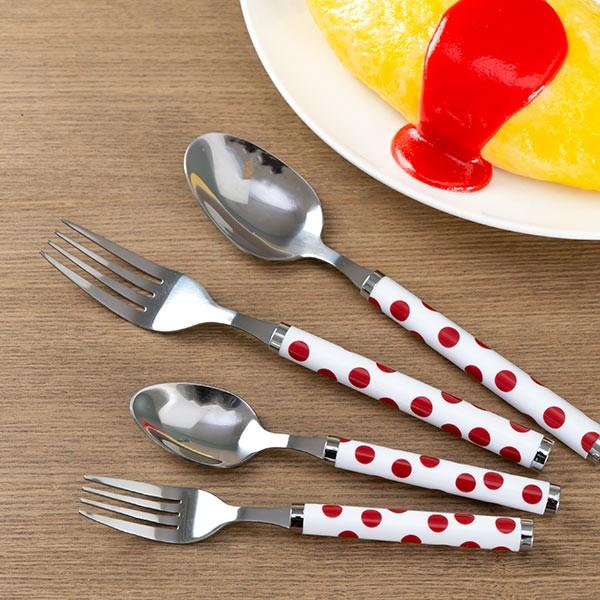 スプーン フォーク 大 小 セット 4本入り ステンレス ドット 赤 洋食器 カトラリー 大きい 盛り付け カレー デザート 3028 インテリアパレットヤフー店 通販 Yahoo ショッピング