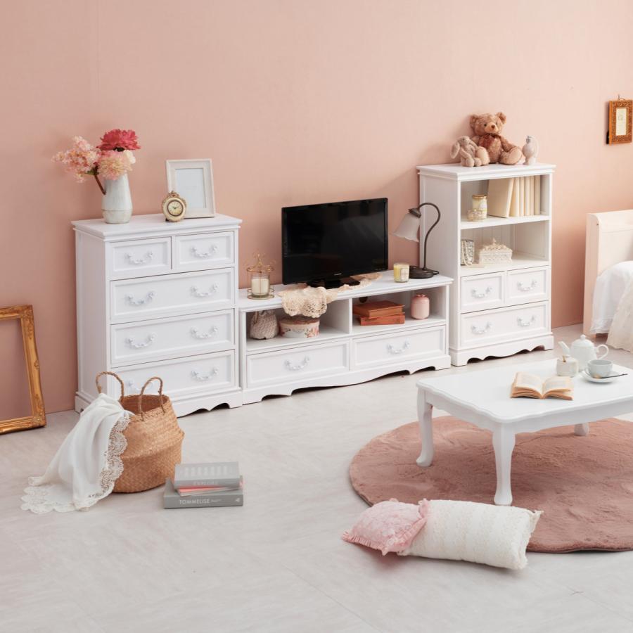 チェスト 4段 木製 カントリー調 シャビーウッド 幅60cm （ 姫系 白