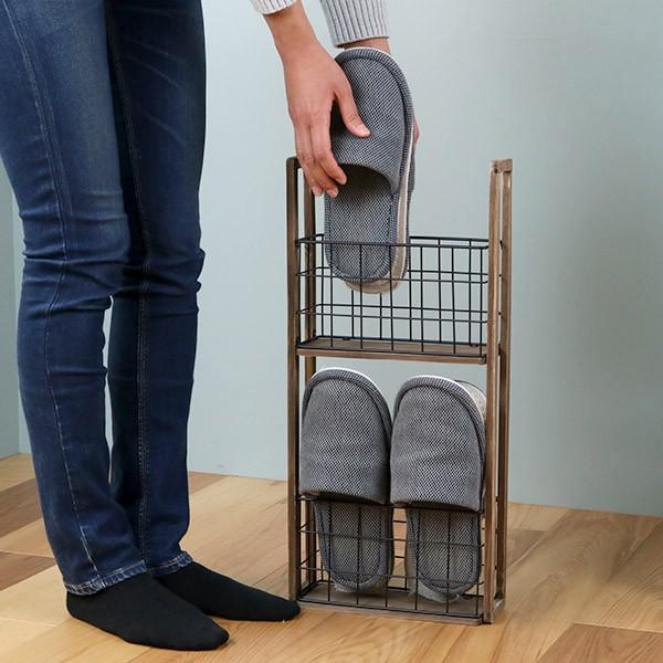 スリッパラック スリム 木製 杉 バスケット アンティーク調 4足 2段 スリッパ収納 玄関 収納 スリッパ ラック スタンド インテリアパレットヤフー店 通販 Yahoo ショッピング