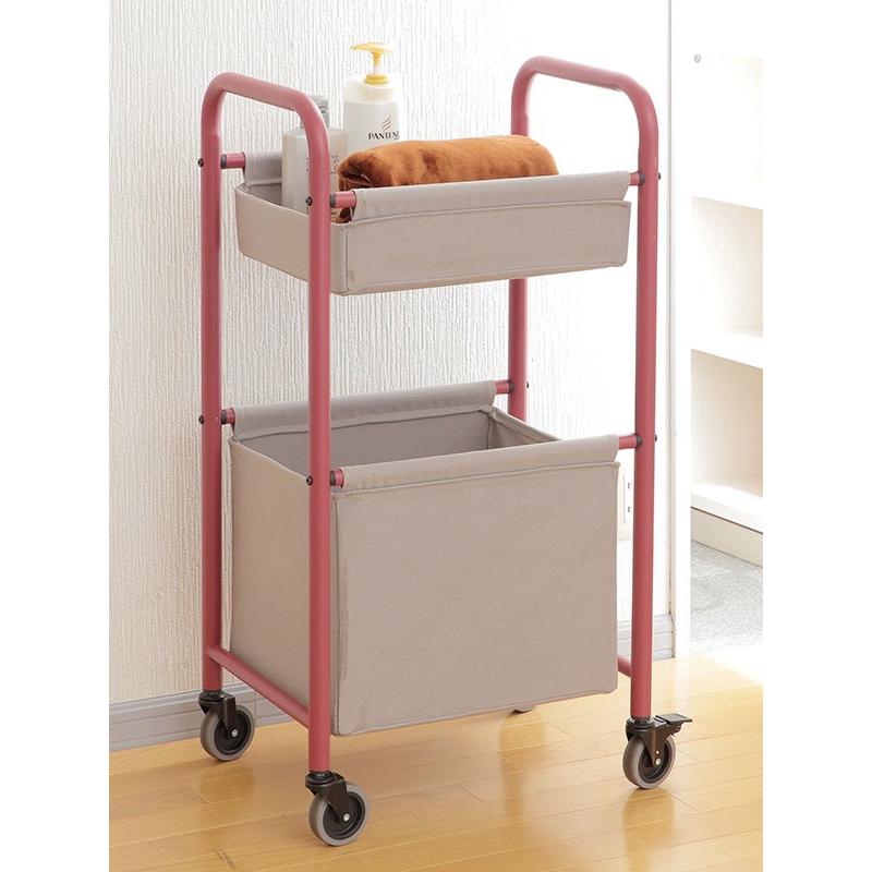 キッチンワゴン 2段 ヴィンテージ調 帆布製ラック 幅47cm