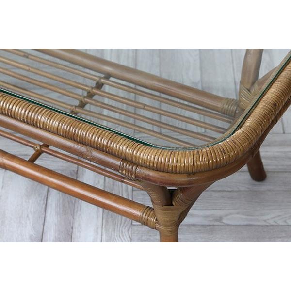 籐 ローテーブル ガラス天板 ラタンテーブル 籐家具 幅100cm