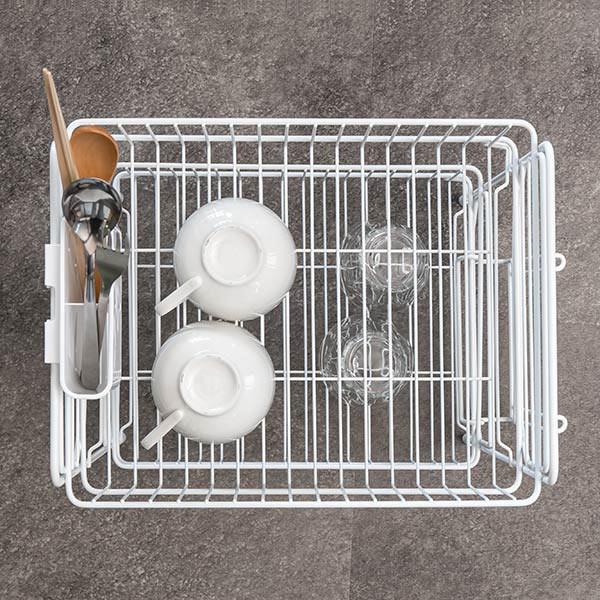 水切りかご 2段 珪藻土プレート カトラリーポケット付き スキット （ 水切りラック 水切りカゴ 珪藻土トレー ）
