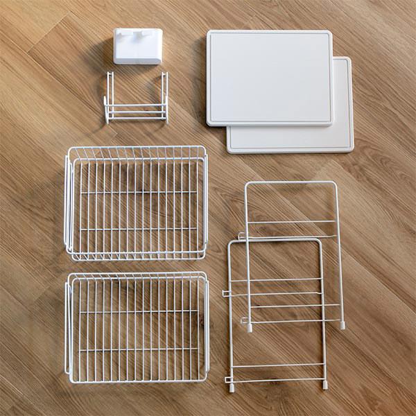 水切りかご 2段 珪藻土プレート カトラリーポケット付き スキット （ 水切りラック 水切りカゴ 珪藻土トレー ）