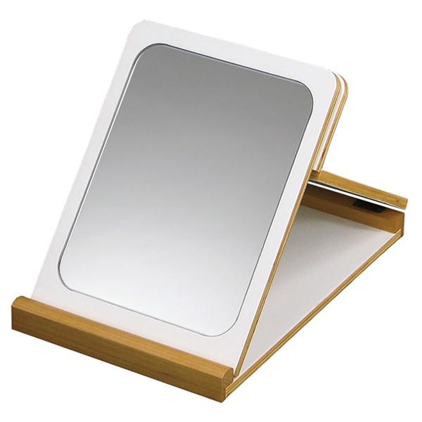 ミラー 幅18cm 折りたたみ 卓上ミラー 角度調整 鏡 木製 フレーム （ スタンドミラー メイクミラー 化粧鏡 メイク鏡 卓上 玄関 ）｜interior-palette