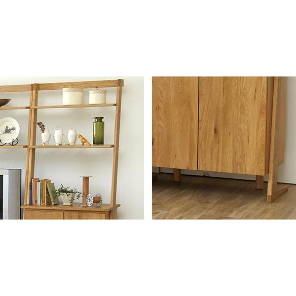 キャビネット 両開き ラック付 北欧風 天然木 オーク無垢材 幅75cm （ サイドボード リビング収納 オープンラック 収納ラック 設置サービス ）