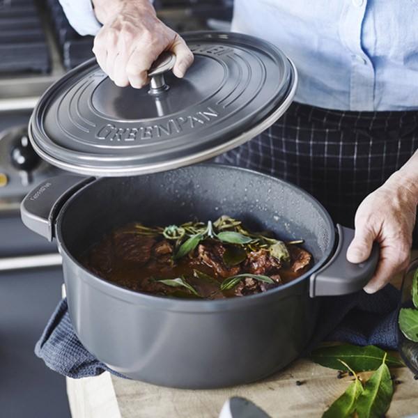両手鍋 IH対応 22cm グリーンパン GREEN PAN フェザーウェイト