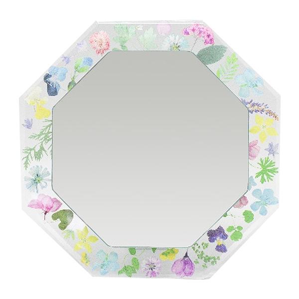 八角ミラー 幅21cm ウォールミラー スタンドミラー 花柄 壁掛け 卓上