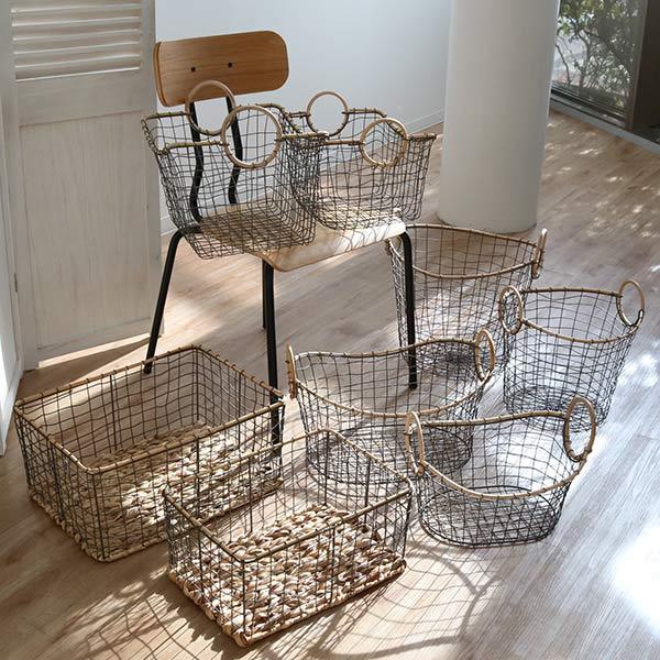 ちどり産業 ワイヤーバスケット 籐のカゴ 幅38×奥行27×高さ17cm ちどり産業 ワイヤーバスケット 籐のカゴ 幅38×奥行27×高さ17cm