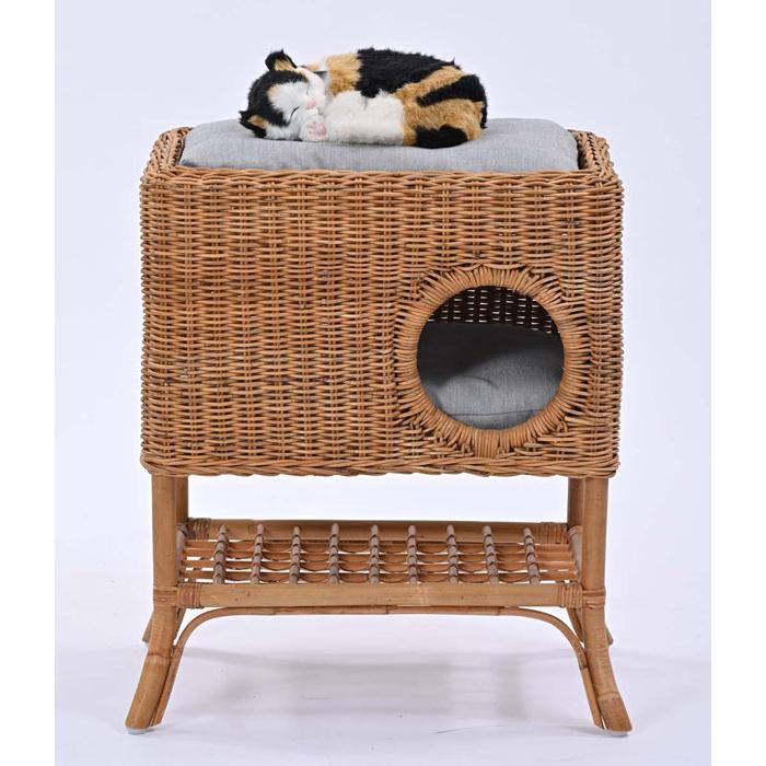 籐 キャットハウス クッション付 ラタン製 幅54cm （ 猫ちぐら ペット