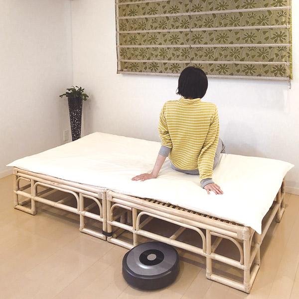 籐 スノコベッド ハイタイプ ラタン家具 2分割式 （ ラタンベッド