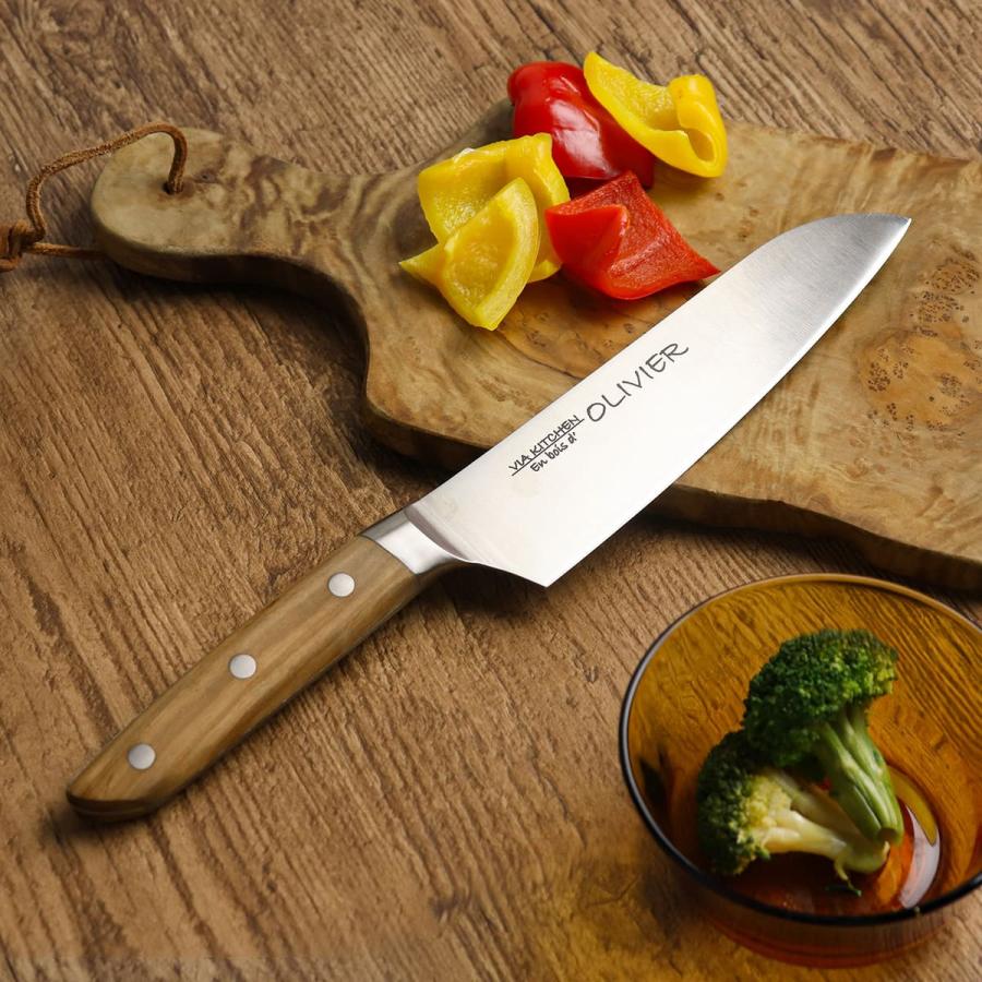 包丁 三徳包丁 刃渡り17cm 木柄 日本製 バイアキッチン OLIVIER （ 17