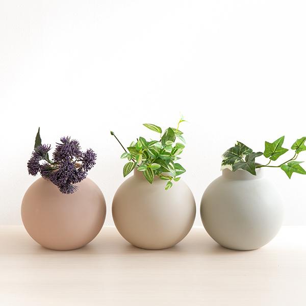 花瓶 陶器 フラワーベース ショート ASH 直径16×高さ15.5cm （ 花びん 花器 一輪挿し ポット 北欧 枝物 ）｜interior-palette