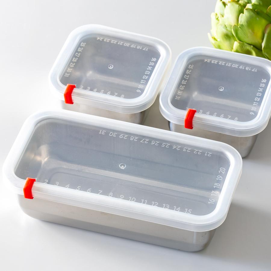 保存容器 1150ml 520ml ステンレス 角型 スリム ミニ 蓋付き 3個組み 燕三条 日本製 郷技 （ フードコンテナー ステンレス保存容器 冷蔵庫 スタッキング ）