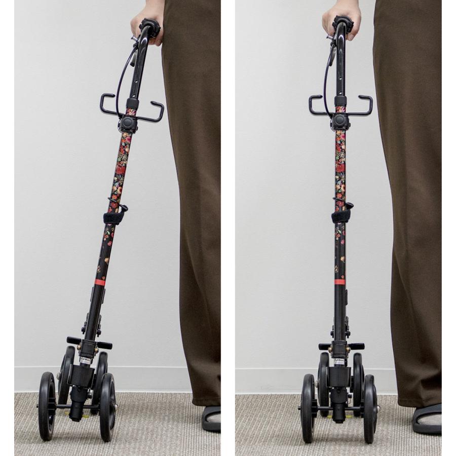 美品・ハンドレールステッキ 歩行器 4輪　傘立てあり　カバン掛けフック付き フジホーム 杖 ブーケ 車輪付き 高さ調節 ハンドレールステッキ 介護