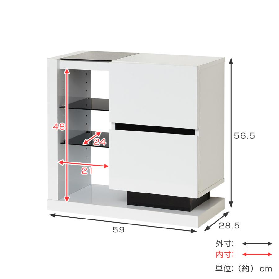 キャビネット 扉付きラック 鏡面仕上げ スタイリッシュモノトーン 幅59cm サイドボード 収納棚 ラック ディスプレイラック モノトーン スタイリッシュ インテリアパレットヤフー店 通販 Yahoo ショッピング