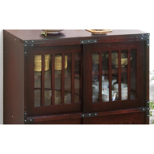 ミヤグチ企販 キャビネット 民芸調 格子デザイン 引き戸収納 幅67cm